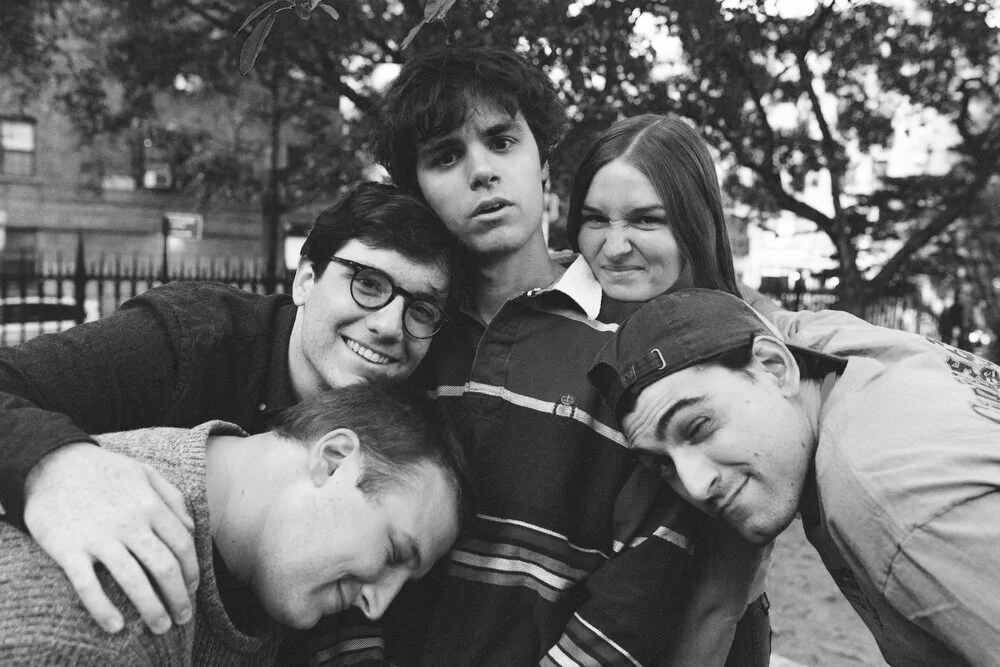 Black and white photo of friends.